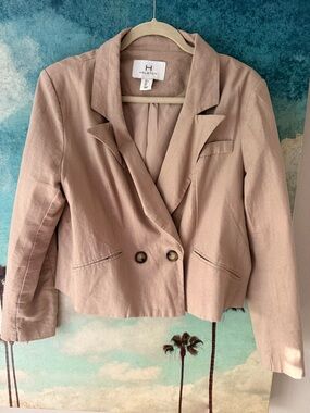 Halston Heritage Beige Cropped Double-Breasted Blazer